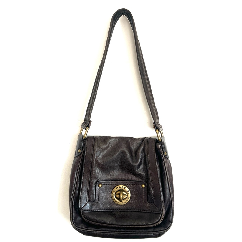 Marc by Marc Jacobs Dark Brown Leather Shoulder Bag with Gold Hardware